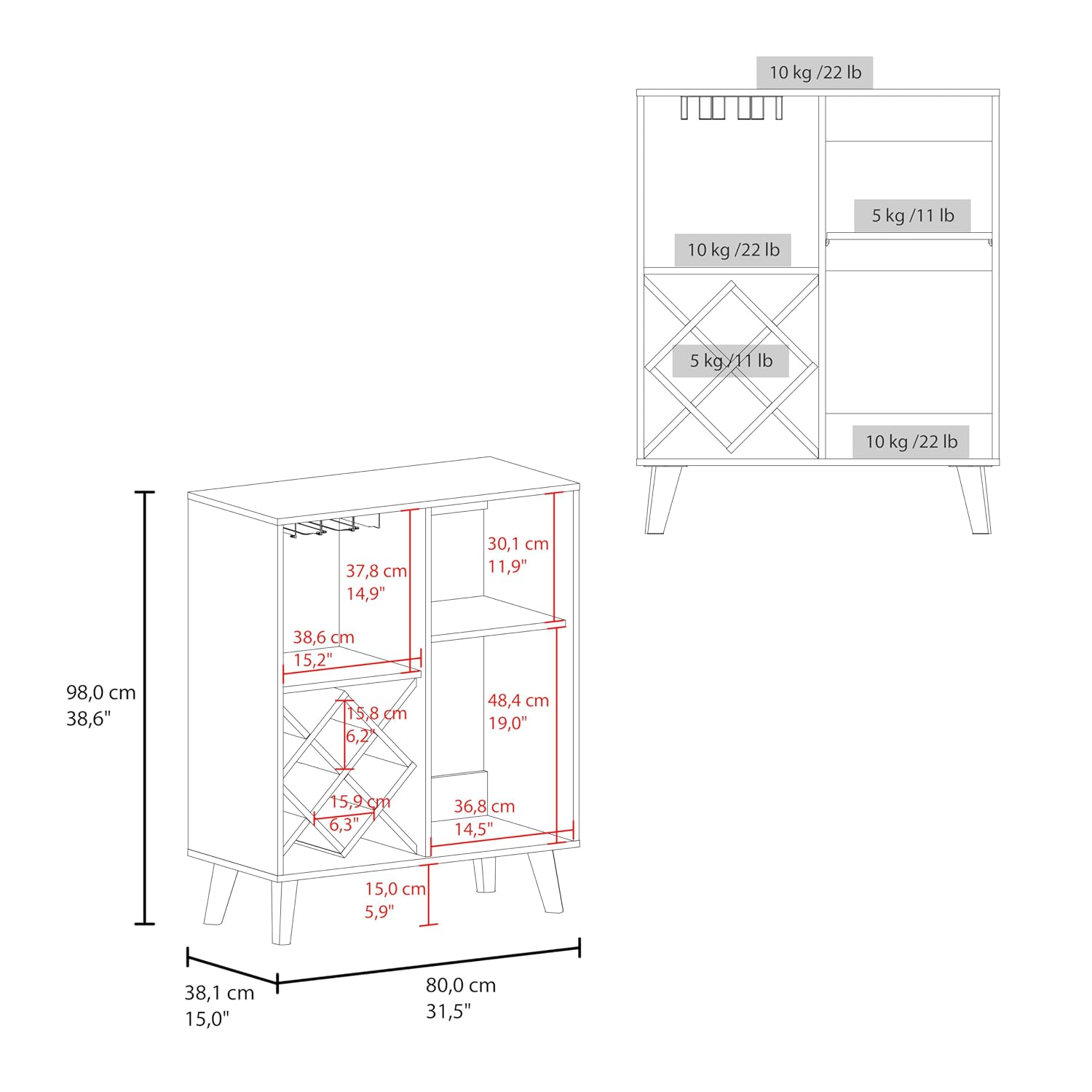 Mueble Bar Azul Roble con 4 Es - Home Bar Shelves reseña y precio