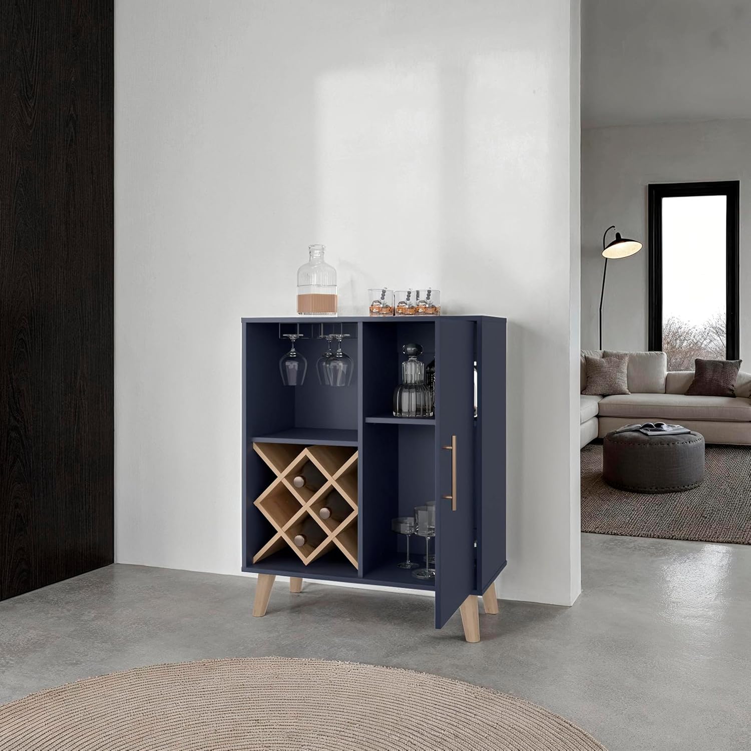 Mueble Bar Azul Roble con 4 Es - Home Bar Shelves reseña y precio